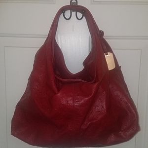 Furla ostrich embossed hobo handbag